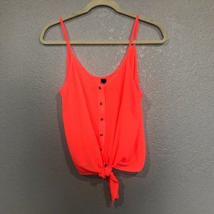 Windsor Neon Studded Tie-front Sheer Tank sz M